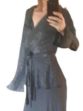 H&M Metallic Black Wrap Top